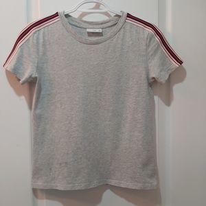 Aritzia gray tna top with red and blue striped sleeves. Size XS